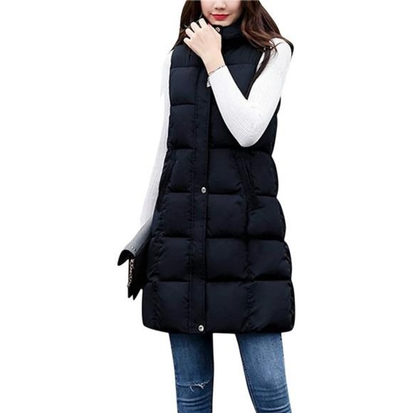 Jackets & Blazers - Women's Long Puffer Vest Sleeveless Coat Quilted Vest Jacket with Hood